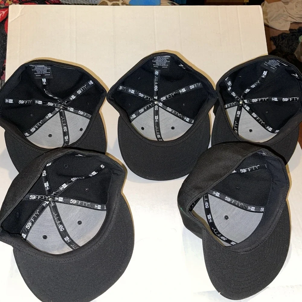 5 New Era Fitted Hat 59Fifty Size 7 1/2 & 71/4  custom promo Black Leaf Hats